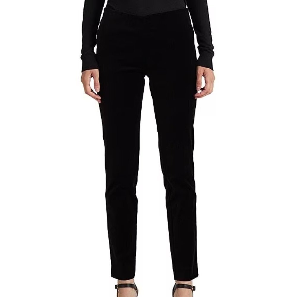 Ralph Lauren Velvet Pants Women's Size 14 Black Skinny Mid Rise Ankle